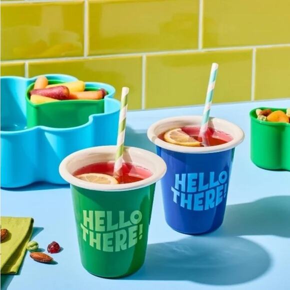 Tabitha Brown for Target NWT Metal Hello There Tumbler Set 2pc 12oz Blue Green - Picture 3 of 6